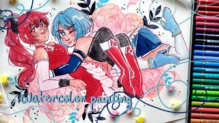 ﾐ☆ Kyoko &amp; Sayaka Watercolor Painting