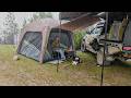 Rain Camping In Air Tent With Dog