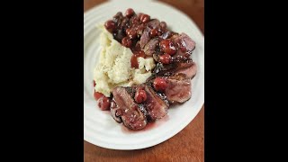 Pan Seared Duck Breast with Cherry Wine Sauce | and Garlic Mashed Potatoes