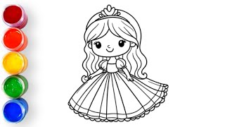 Cute Princess Drawing, Painting and Colouring For Kids And Toddlers | Easy Drawings