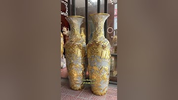 Đôi lọ lục bình dát vàng hàng cao cấp chữ Phúc Đức chiều cao 1m80. Đẳng cấp gốm sứ dát vàng