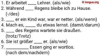 A1, A2, B1, B2, C1, Übungen, Konjunktionen, als, wenn, wie, las, lass, wen, des, trotz, nachdem,nach