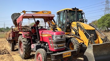 JCB 3DX Backhoe Loader Loading Red Mud In Mahindra Vs Swaraj Tractor Trolley | Jcb Dozer Cartoon |