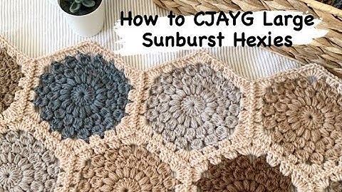 Crochet: How to CJAYG (continuous join as you go) Large Sunburst Hexies (Hexagons)