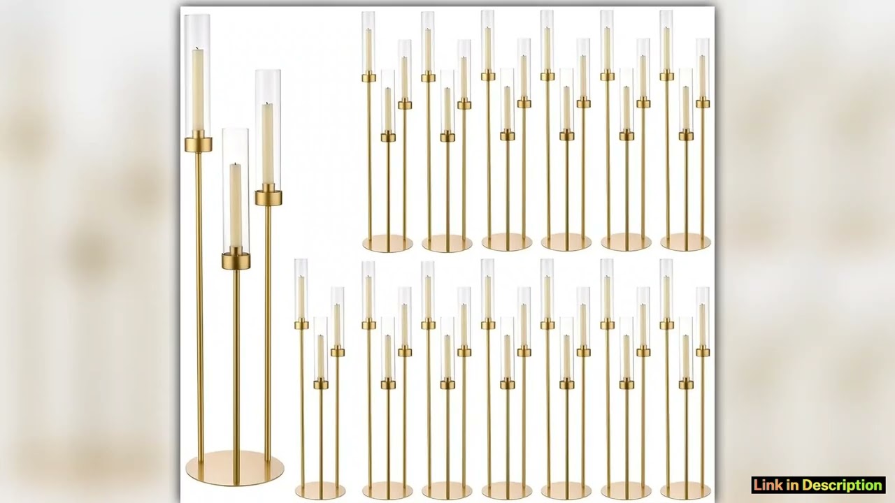 16PCS Gold Candle Holders for Wedding 3 Arm Candelabra Metal Candlestick Holder Stand for Dinning P