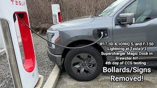 R1T/ID.4/IONIQ 5/F-150 Lightning at V3 Supercharger Magic Dock in Brewster NY with Bollards Removed!