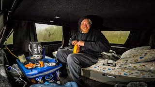 Rainy Truck Camping Alone - Spicy Roast Beef & Bacon Grilled Cheese