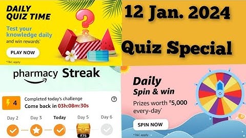 Amazon Daily Quiz Time Answers Today | Amazon Quiz Today | Amazon Quiz Answers Today | 12 Jan. 2024