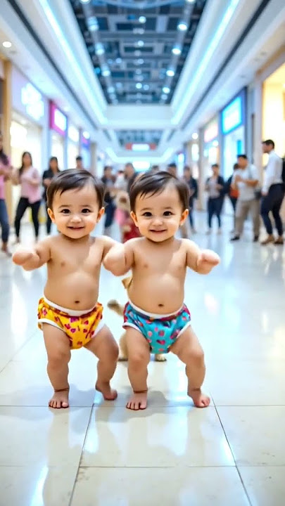 Twin Babies Dancing in Mall with Puppy 😍 | Cute Baby Dance with Moms | Viral Baby Video 2025