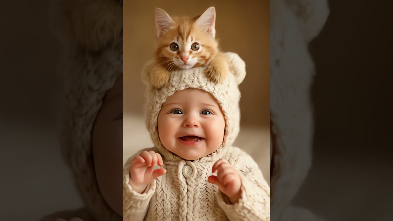 Adorable Baby with Kitten Bonding Moment
