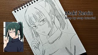 How to draw Maki Zenin step by step | jujutsu kaisen