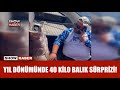 Evlilik yıl dönümünde denize açılan amatör balıkçının oltasına 40 kiloluk balık takıldı!