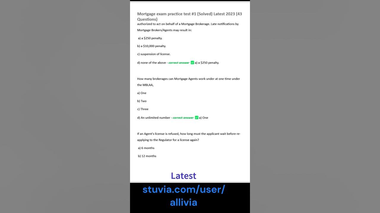 Mortgage exam practice test 1 Solved Latest 2023 43 Questions Made