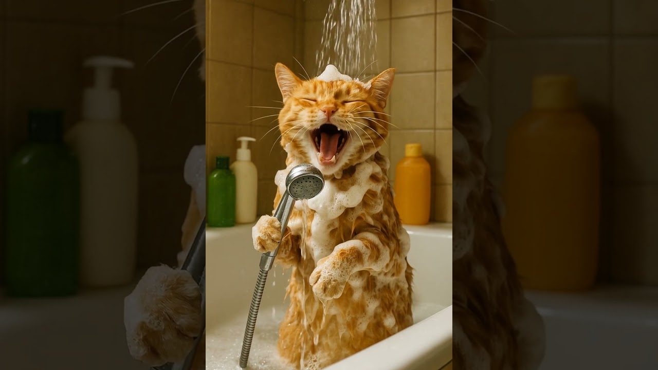 Singing Cat Takes a Shower Concert 🎤🐱🚿