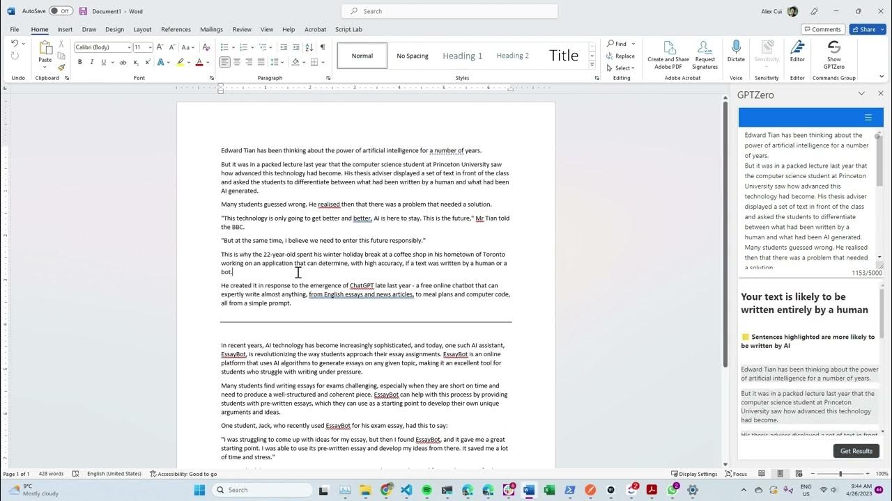 Getting Started with GPTZero On Microsoft Word