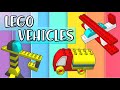 Lego vehicles puzzle - police car, airplane, dump truck, crane, helicopter