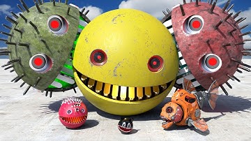 Pacman and Mecha Dog vs Excavator Robot in a Futuristic Maze Full of Traps and Bitcoins