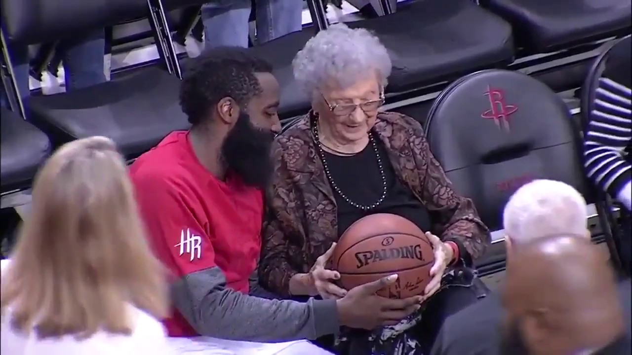 James Harden gives game ball to 100 YEAR OLD fan on her birthday