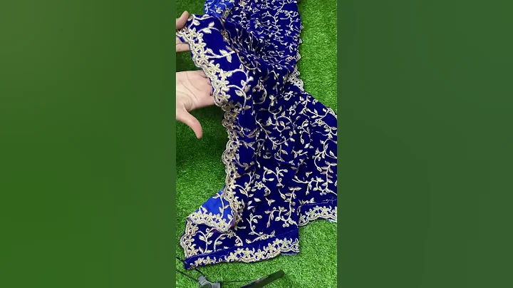 Royal Blue Fully Heavy Embroidered Velvet Shawl - ...