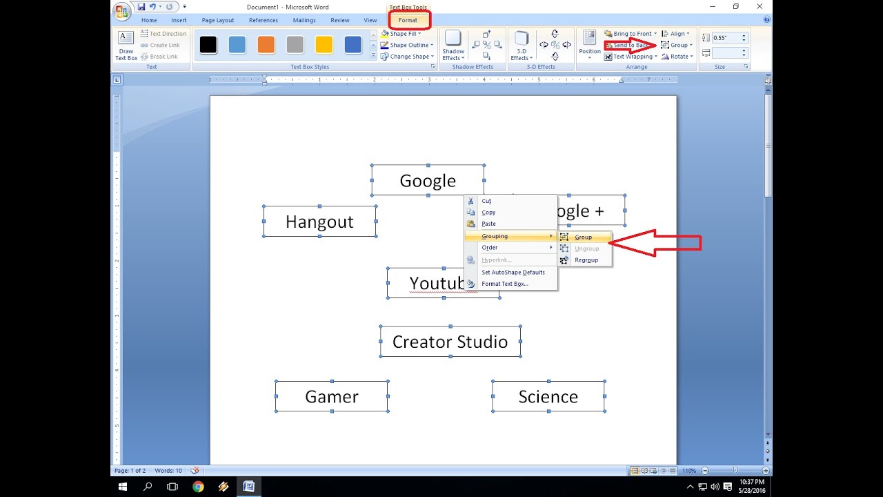 How To Group Ungroup Pictures Chart In Ms Word Word 2003 2016 Youtube