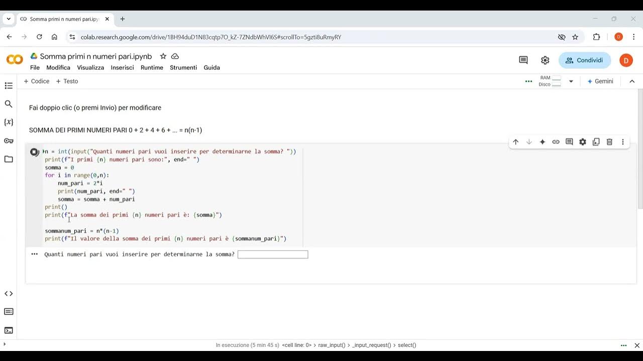 MATEMATICA - LA SOMMA DEI PRIMI NUMERI PARI CON PYTHON - YouTube