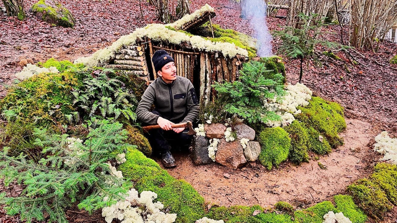 I Built a Warm Survival Shelter in the Wild | Bushcraft - YouTube