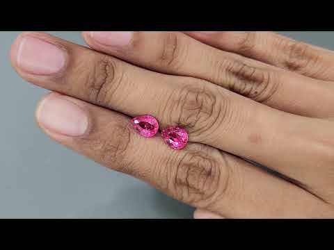 Pair of neon red pink pear-cut Mahenge spinels 2.29ct, Tanzania Video  № 1