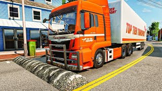 Double Flatbed Trailer Truck vs Tractor Speedbumps Train vs Cars Beamng.Drive 1609