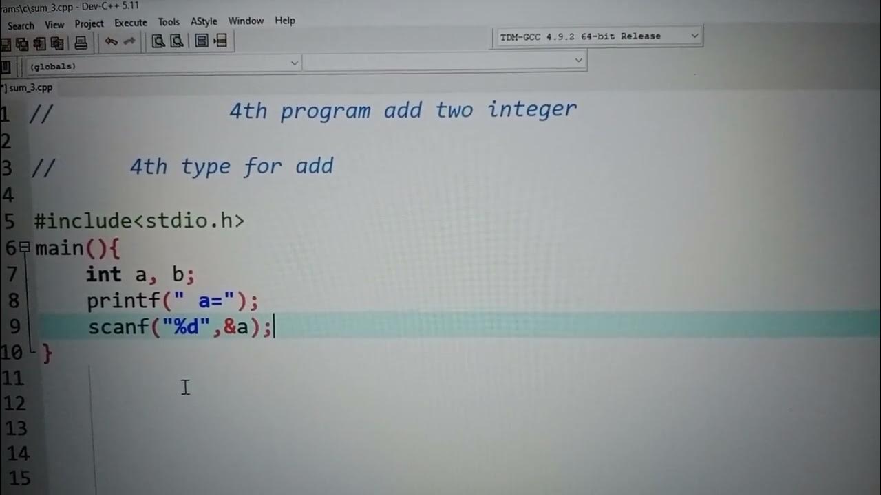 sum of two numbers in c programming (4th type) - YouTube