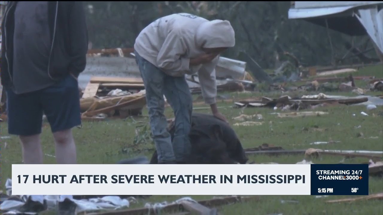 17 hurt after severe weather in Mississippi - YouTube
