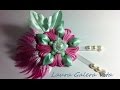 Flor con plumas en cintas tutorial - Flower with pen on ribbons tutorial -Flor com caneta