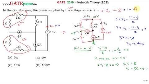 GATE 2010 ECE Find the power supplied by the voltage source in the circuit shown