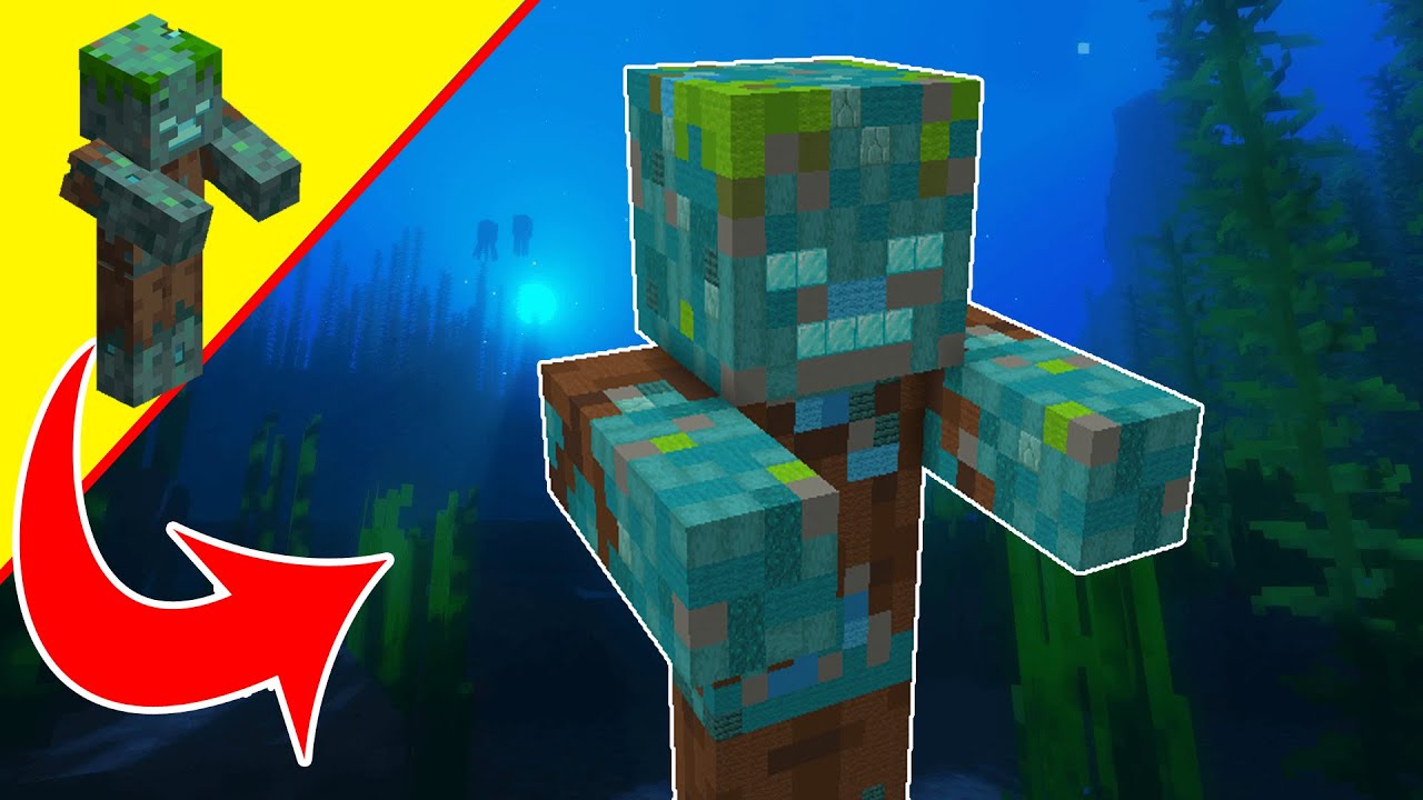 Drowned Statue Tutorial - Minecraft Mob Statue - Minecraft Build - YouTube