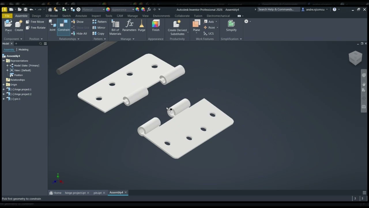 HINGE DESIGN USING CAD INVENTOR PART 5. ASSEMBLY TUTORIAL