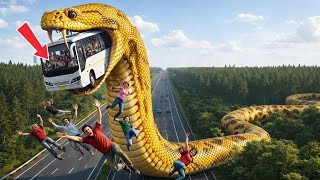Heroic rescue team saves passenger bus from giant python attack