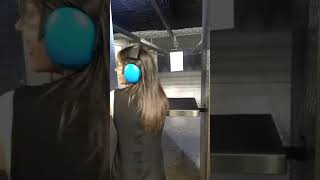 First time full auto fire M4 pretty petite brunette
