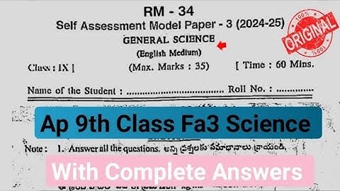 💯real 9th Class General Science self assessment 3 model paper 2025|Ap 9th Fa3 science paper answers