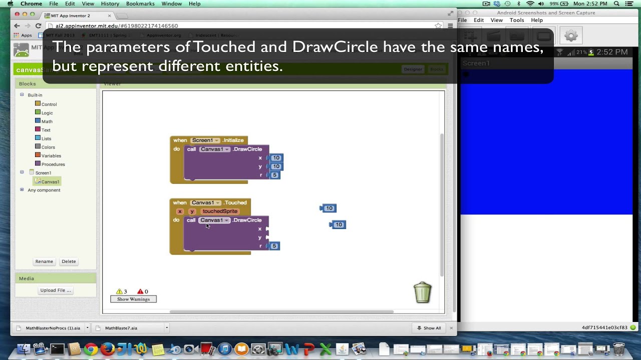 How do you draw a circle where user touches in App Inventor 2?