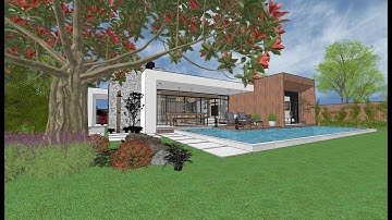 Sketchup-small modern house with 3 rooms and a pool | WALKTHROUGH