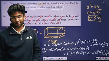 Two cube each of volume 125 cm^3 are joined end to end, find the volume and the surface area of...