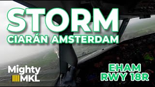 Flying during storm Ciarán and landing on runway 18R Polderbaan Amsterdam Airport Schiphol EHAM AMS