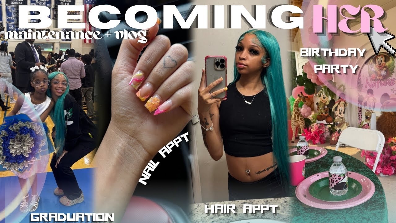 BECOMING “HER” 🎀🫧| Vlog+ maintenance| hair appt, nail, appt, birthday party, outside, graduation!