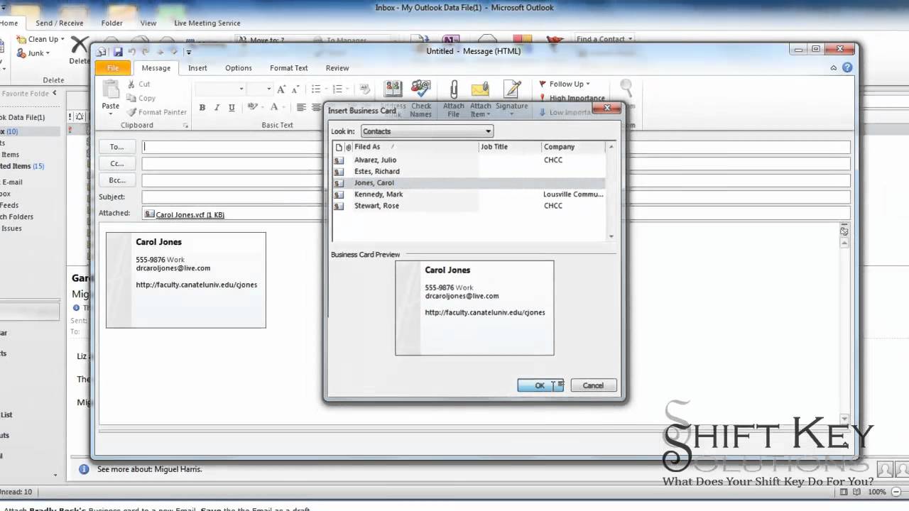 Outlook 2010 Attaching A Business Card To An Email YouTube