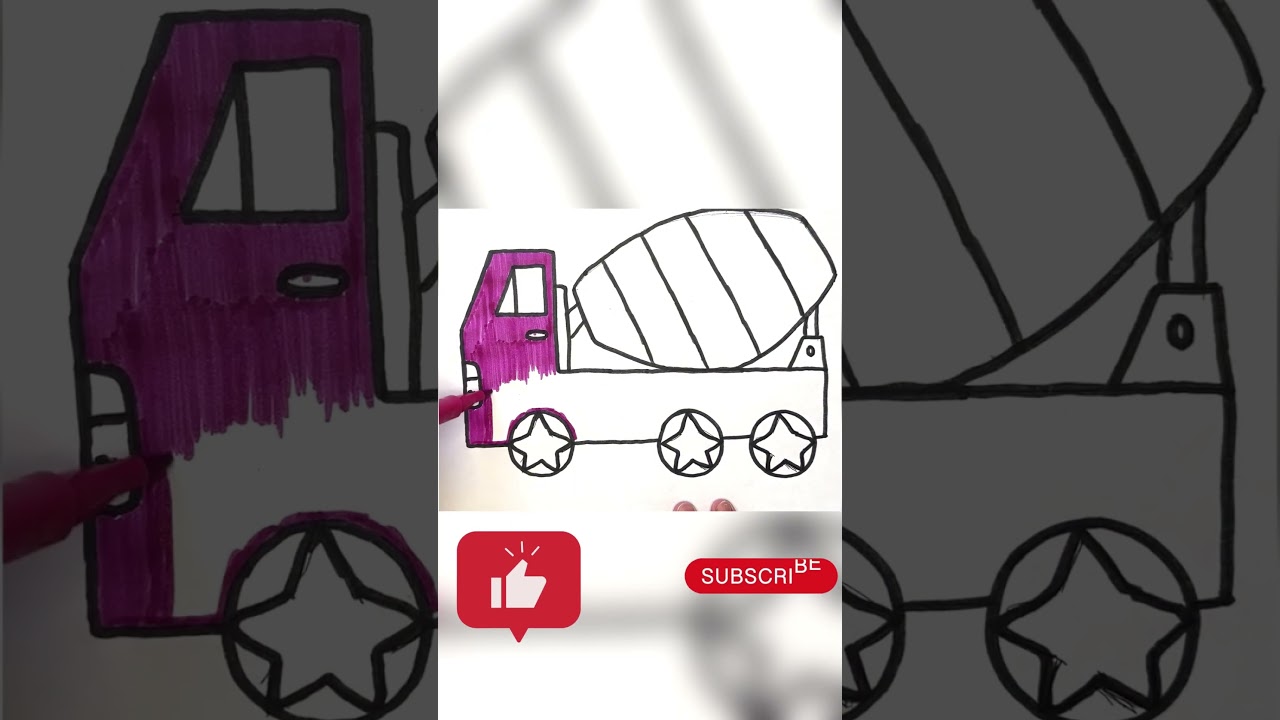 Drawing truck / How to draw concrete mixer truck for kids for fruits step by step easy coloring