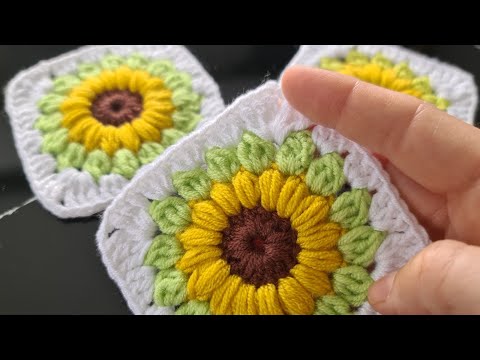 AYÇİÇEĞİ MOTİFİ YAPIMI - sunflower granny square crochet tutorial