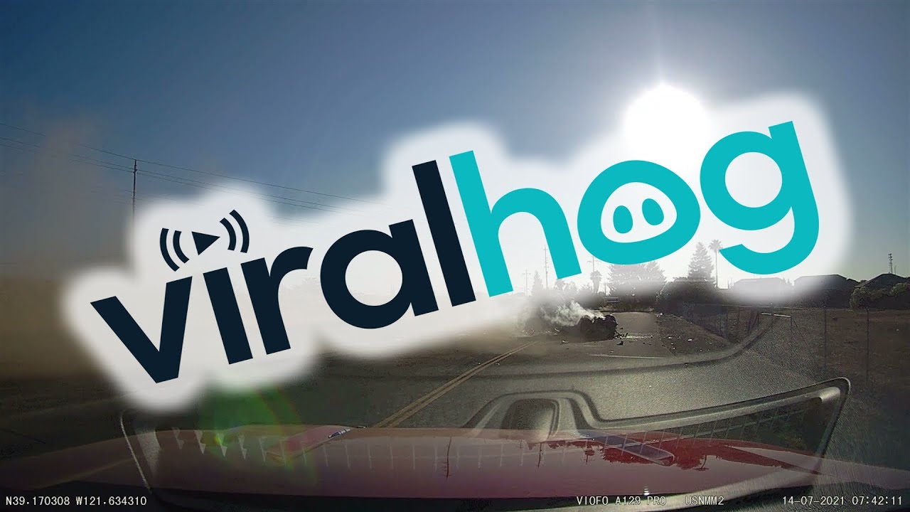 Car Comes Flying From Nearby Overpass || ViralHog - YouTube