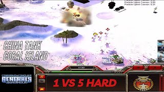 China Tank General : 1 Vs 5 Hard Command & Conquer Generals Zero Hour (Coral Island)