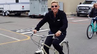 Ellen Degeneres Riding Her Bike At Warner Bros