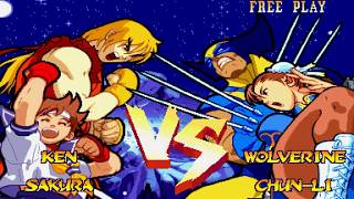 (PS4) Marvel Super Heroes vs Street Fighter Sakura and Ken arcade mode @CorneilandKirby