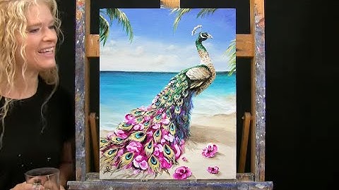 SUMMER PEACOCK-Learn How to Draw and Paint with Acrylics-Fun Paint and Sip at Home Painting Tutorial